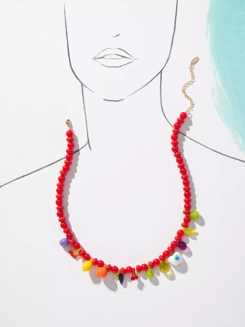Anthropologie Beaded Fruit Icon Charm Necklace NWT - Picture 4 of 6